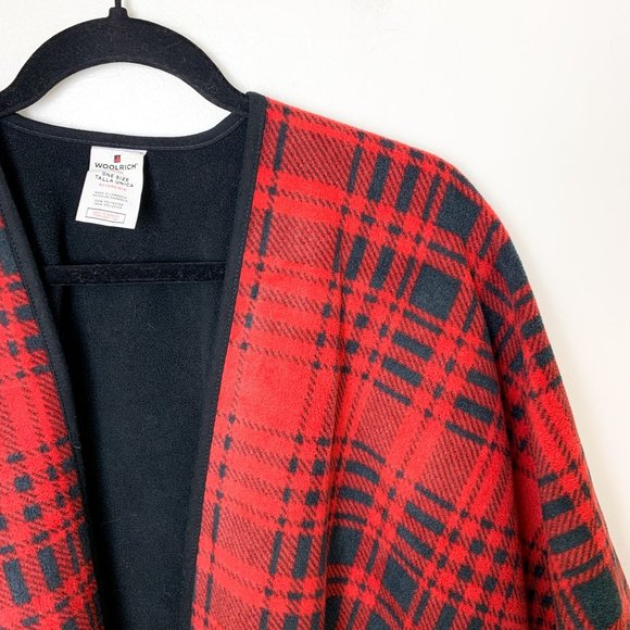 Woolrich reversible black red plaid poncho fleece One Size - Picture 3 of 6
